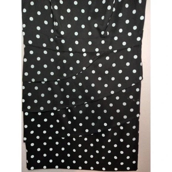 Signature Sabrina Formal Career Pencil Polka Dot Sleeveless Black Blue 16W Dress - Picture 9 of 11